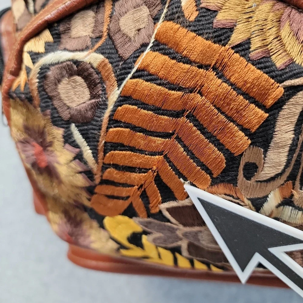 Handmade Guatemalan Leather and Embroidery Cotton Boho Backpack Artisan Floral